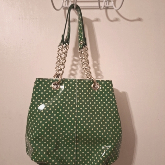 Roberta Gandolfi green/white patent leather polka dot bag silver chain strap - Picture 4 of 9